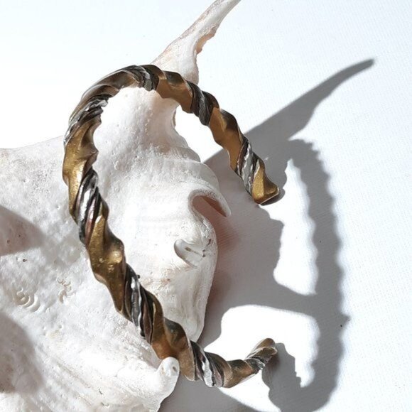 Mixed Metal Copper Pewter Twist Cuff Bracelet Copper Sil… - Picture 2 of 6